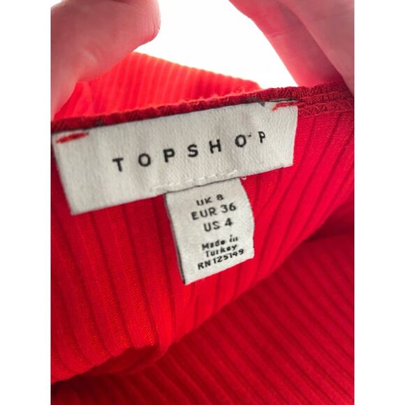 Topshop Red Ribbed Knit Bodysuit Snap Crotch Square Neck Boho Festival Womens 4 - Picture 8 of 9